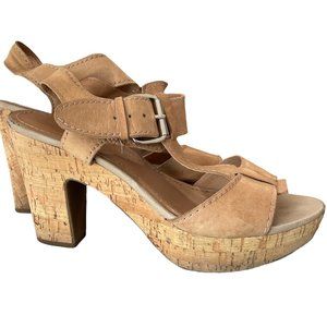 Franco Sarto Leather and Cork Platform Heels Sandals - Tan